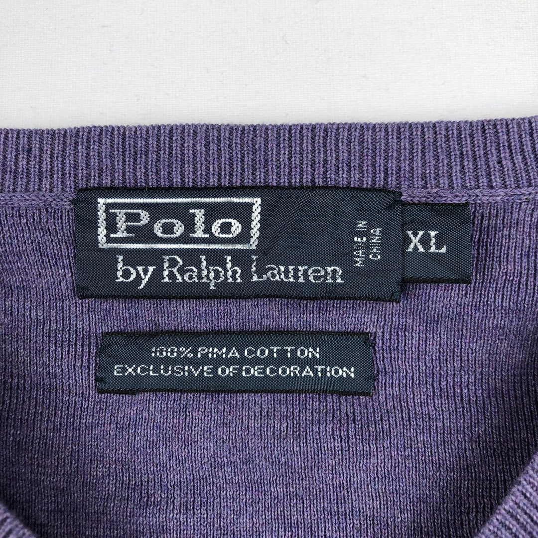 Ralph Lauren POLO by Ralph Lauren V-neck cotton knit sweater, men's XL size Pima Cotton purple type Vintage Second Hand
