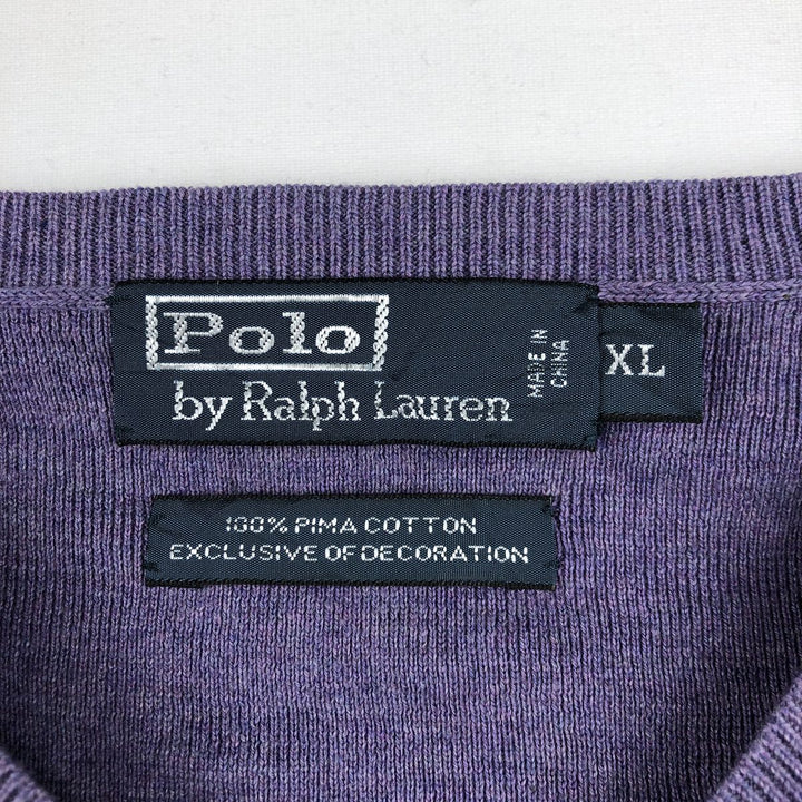 Ralph Lauren POLO by Ralph Lauren V-neck cotton knit sweater, men's XL size Pima Cotton purple type Vintage Second Hand