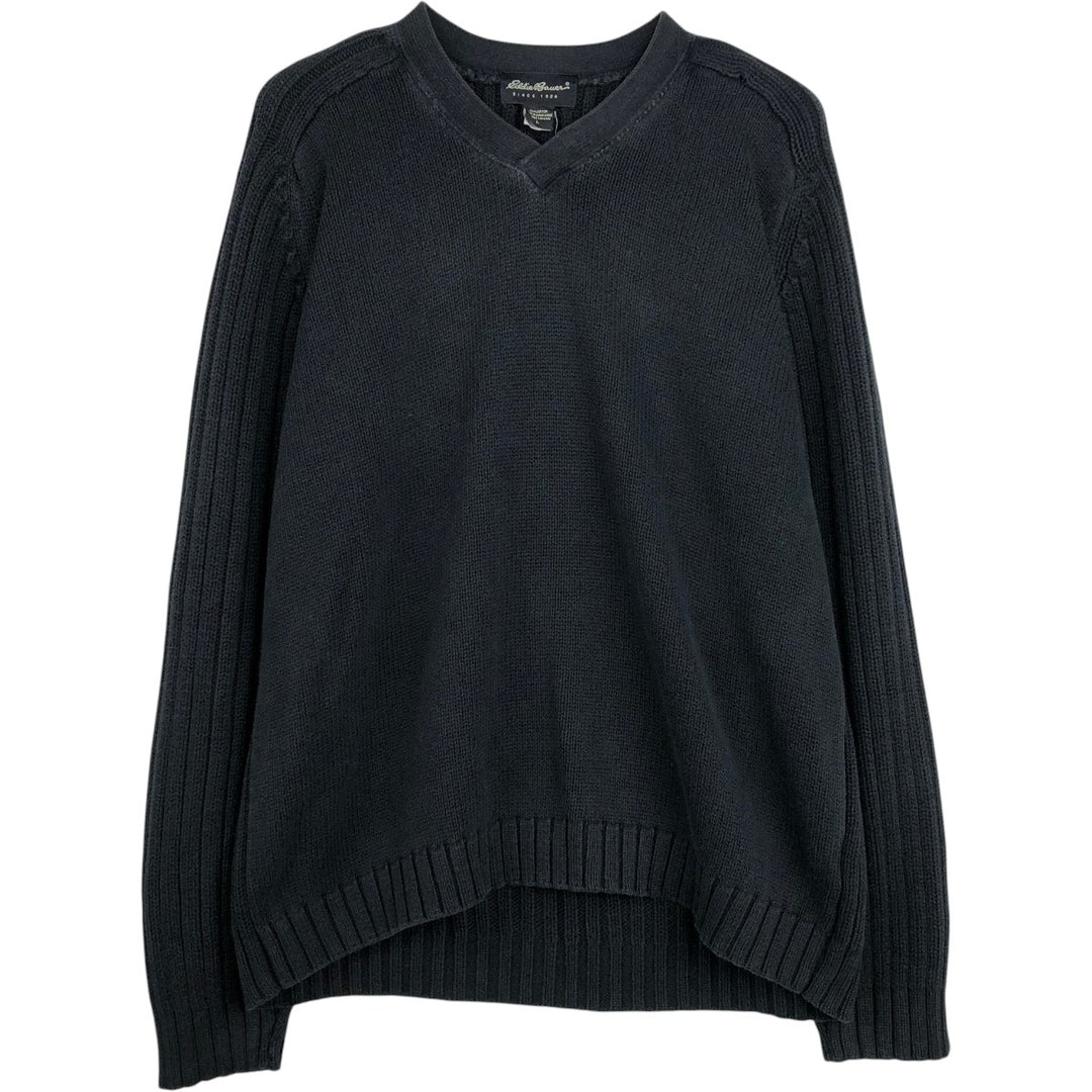 Eddie Bauer V-neck cotton knit sweater, men's size L cotton black type Vintage Second Hand