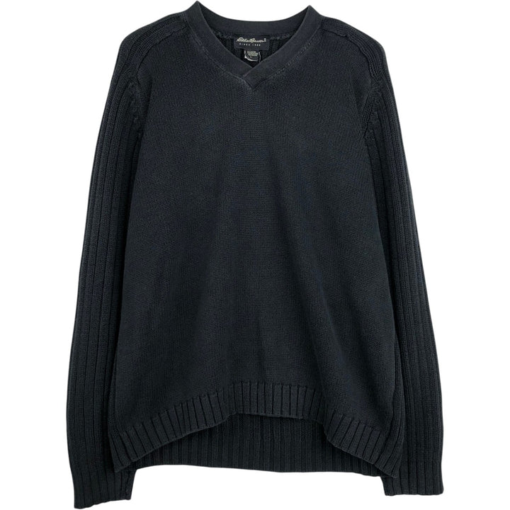 Eddie Bauer V-neck cotton knit sweater, men's size L cotton black type Vintage Second Hand