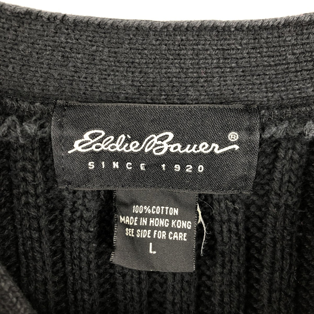 Eddie Bauer V-neck cotton knit sweater, men's size L cotton black type Vintage Second Hand