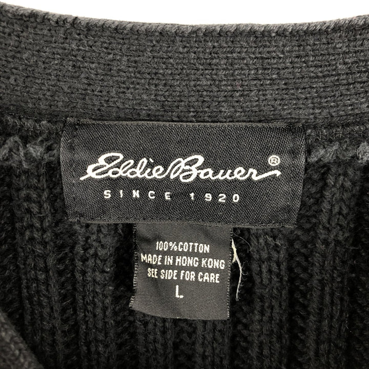 Eddie Bauer V-neck cotton knit sweater, men's size L cotton black type Vintage Second Hand