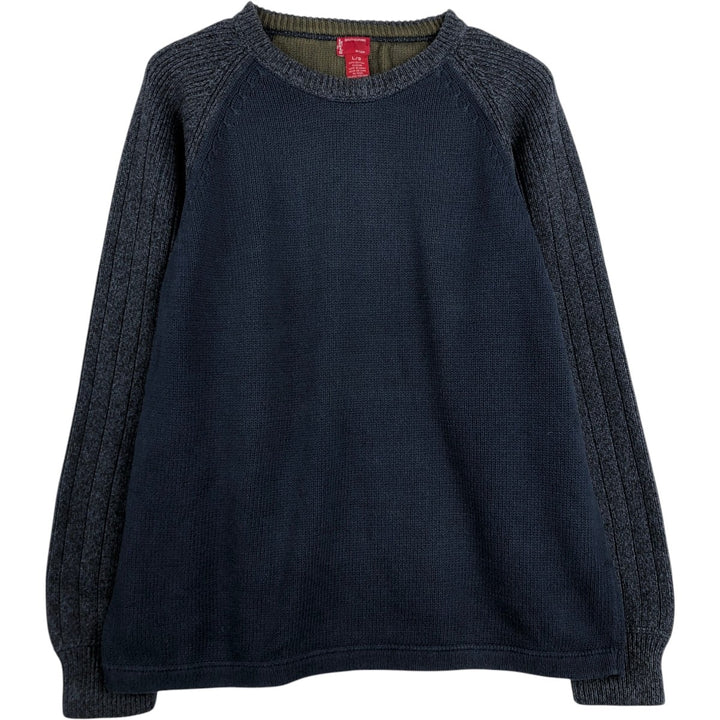 Levi's Cotton Two-Tone Knit Sweater, Men's Size L (equivalent), Crew Neck cotton navy blue type Vintage Second Hand