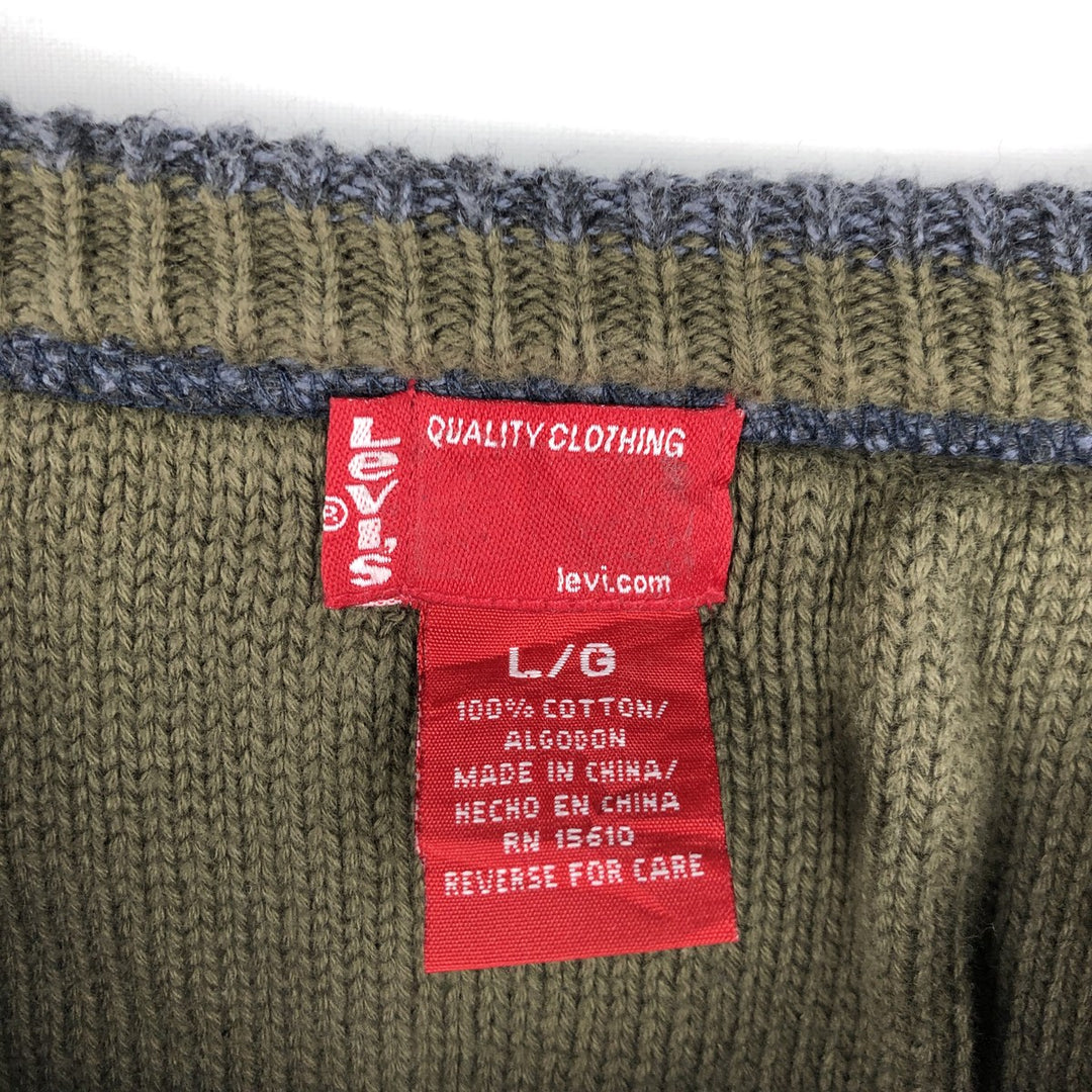 Levi's Cotton Two-Tone Knit Sweater, Men's Size L (equivalent), Crew Neck cotton navy blue type Vintage Second Hand
