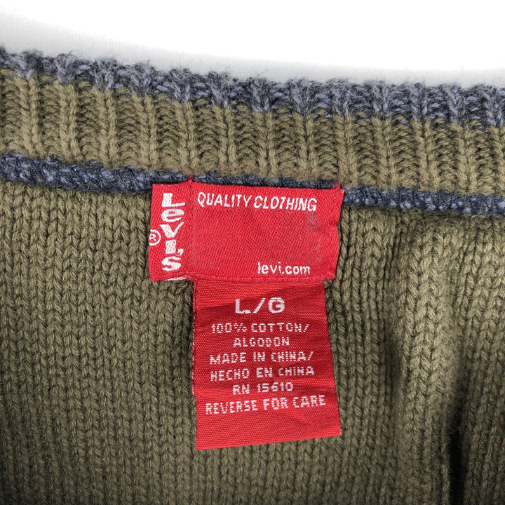 Levi's Cotton Two-Tone Knit Sweater, Men's Size L (equivalent), Crew Neck cotton navy blue type Vintage Second Hand