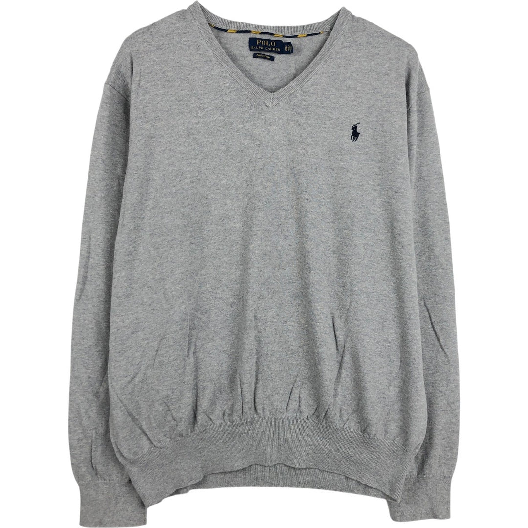 Ralph Lauren POLO RALPH LAUREN V-neck Pima cotton knit sweater, men's size XL Pima Cotton gray type Vintage Second Hand
