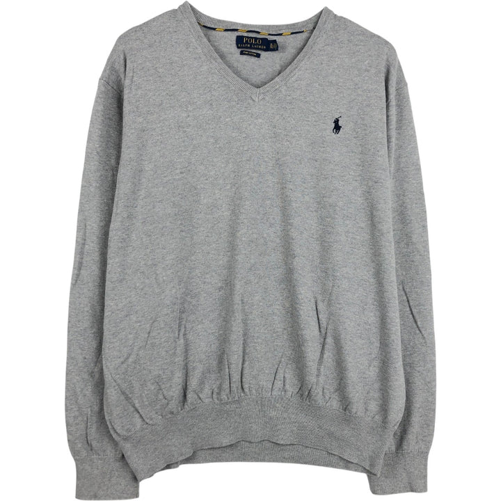 Ralph Lauren POLO RALPH LAUREN V-neck Pima cotton knit sweater, men's size XL Pima Cotton gray type Vintage Second Hand