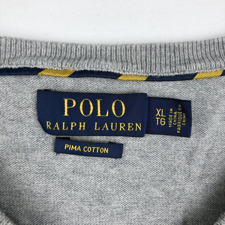 Ralph Lauren POLO RALPH LAUREN V-neck Pima cotton knit sweater, men's size XL Pima Cotton gray type Vintage Second Hand