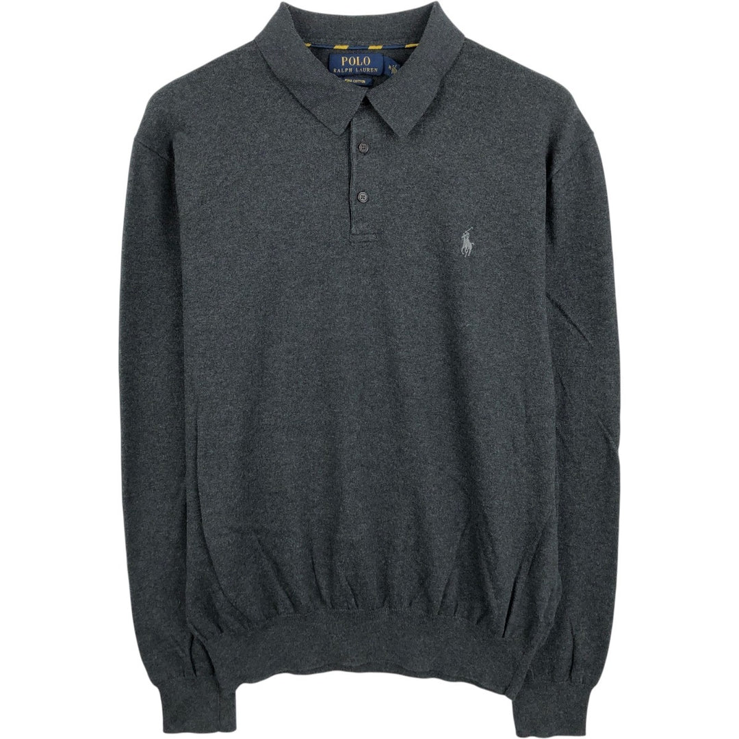 Ralph Lauren POLO RALPH LAUREN Polo Knit Sweater, Men's Size M (approx.) Pima Cotton Charcoal Vintage Second Hand
