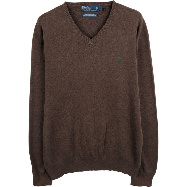 Ralph Lauren POLO by Ralph Lauren V-neck Pima cotton knit sweater, men's size L Pima Cotton brown type Vintage Second Hand
