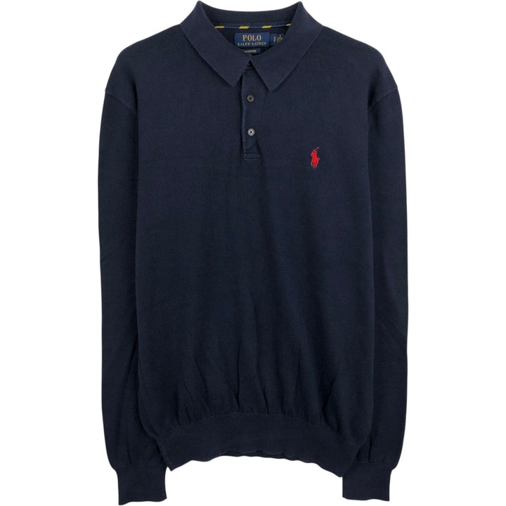 Ralph Lauren POLO RALPH LAUREN Polo Knit Sweater, Men's Size S (approx.) cotton black type Vintage Second Hand