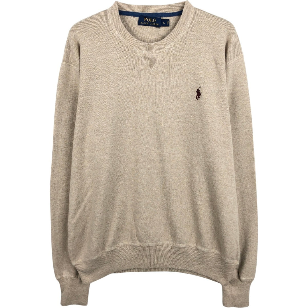 Ralph Lauren POLO RALPH LAUREN Ribbed Cotton Knit Sweater, Men's Size L (approx.) cotton Beige type Vintage Second Hand