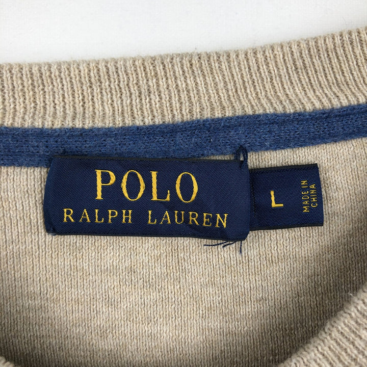 Ralph Lauren POLO RALPH LAUREN Ribbed Cotton Knit Sweater, Men's Size L (approx.) cotton Beige type Vintage Second Hand