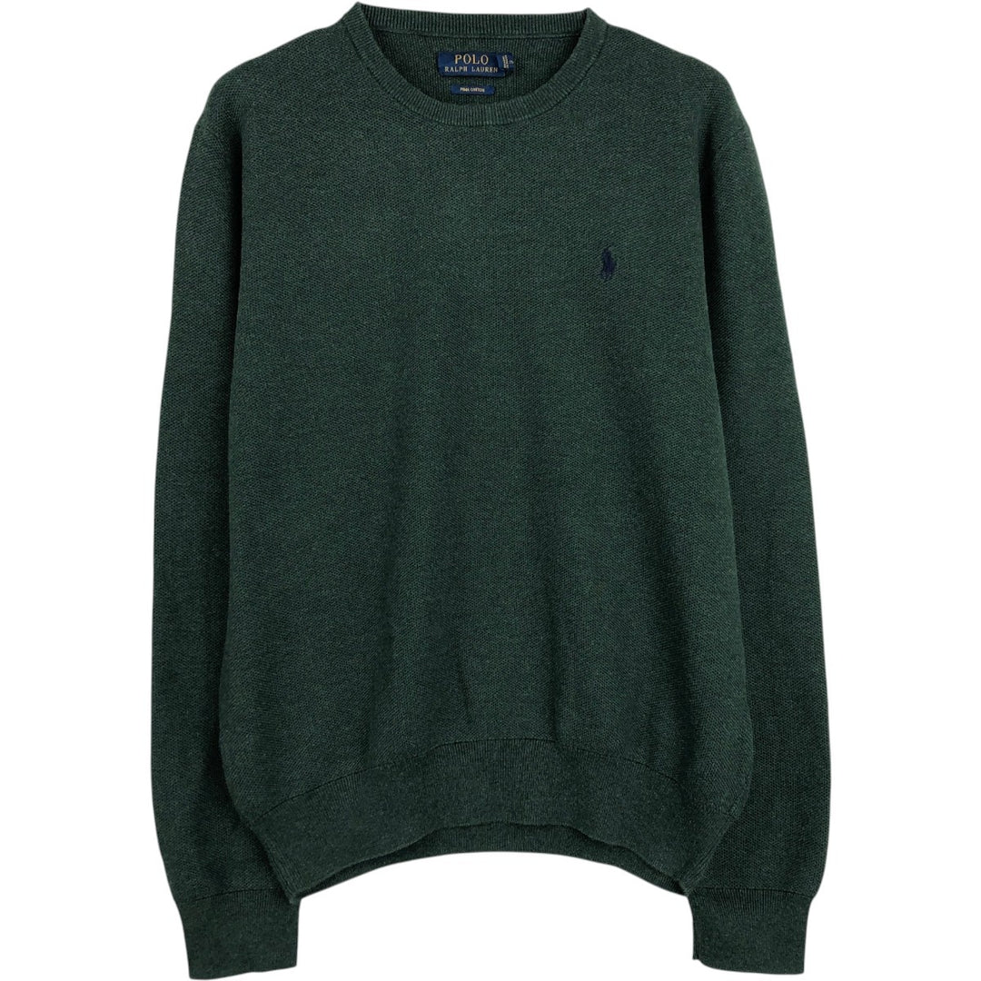Ralph Lauren POLO RALPH LAUREN cotton knit sweater, men's size M cotton Green type dark green Vintage Second Hand