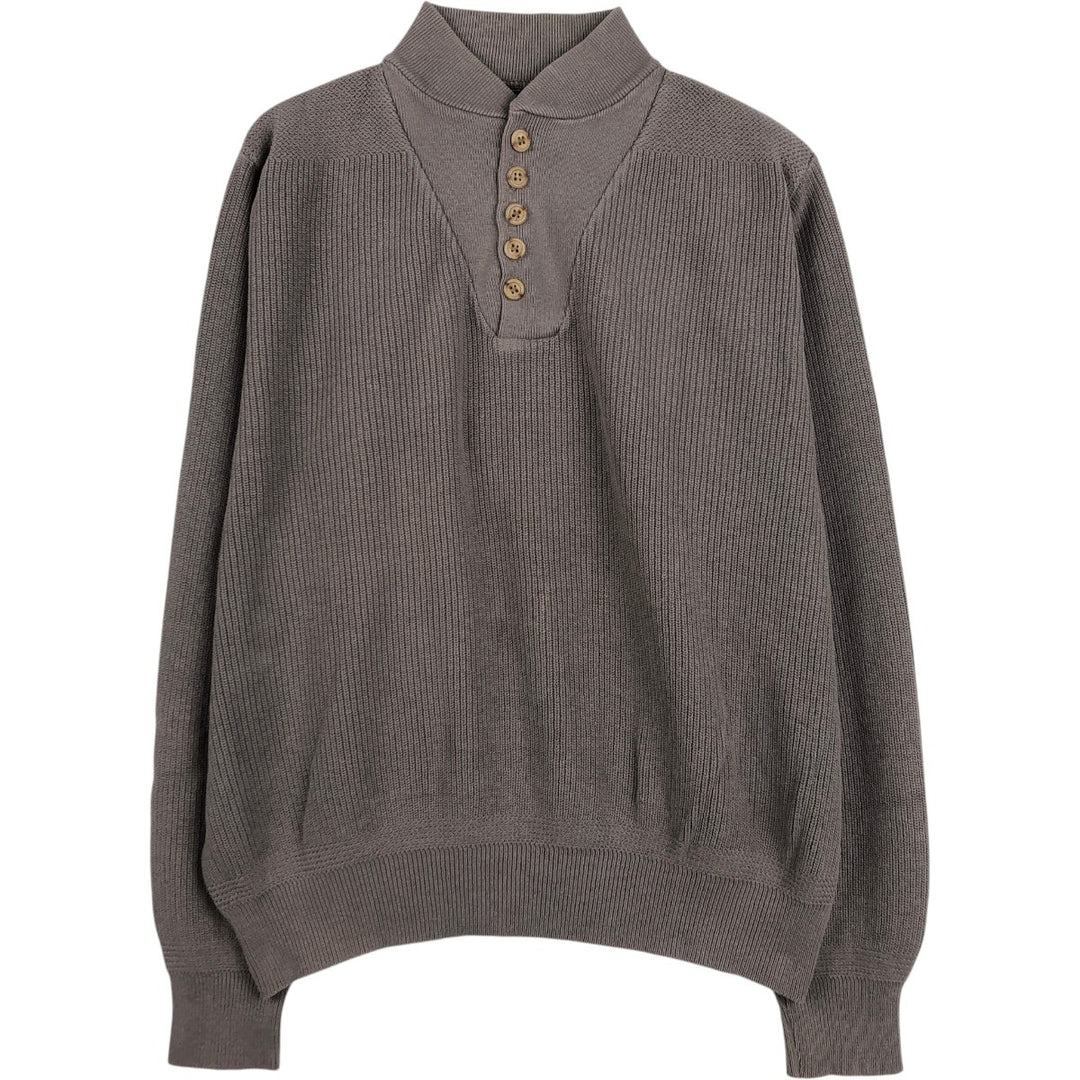 Lands' End Henley Neck Knit Sweater, Made in USA, Men's Size L (approx.) unclear brown type Vintage Second Hand