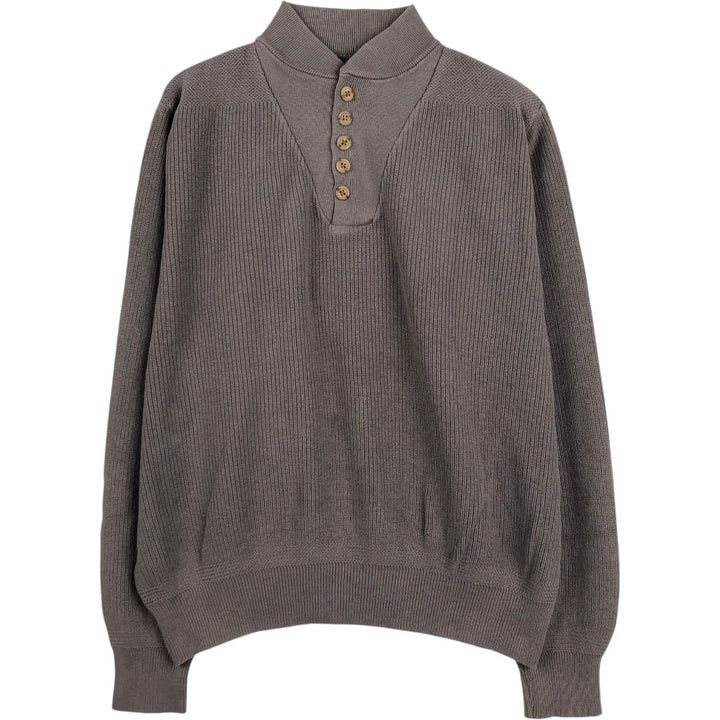 Lands' End Henley Neck Knit Sweater, Made in USA, Men's Size L (approx.) unclear brown type Vintage Second Hand