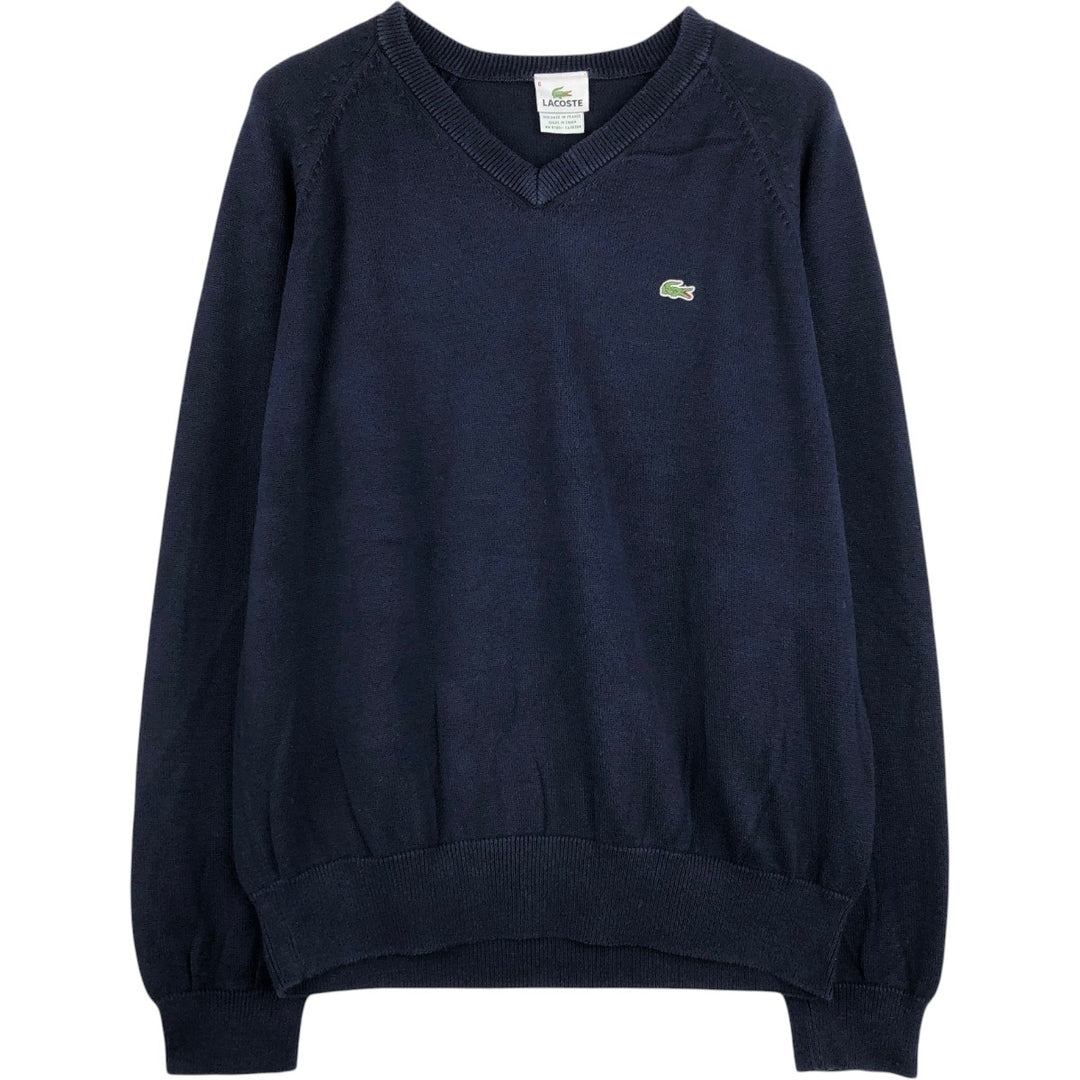Lacoste V-neck cotton knit sweater (French design), men's size XL. cotton navy blue type Vintage Second Hand