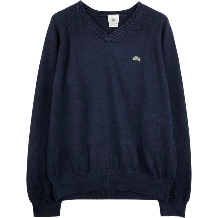 Lacoste V-neck cotton knit sweater (French design), men's size XL. cotton navy blue type Vintage Second Hand