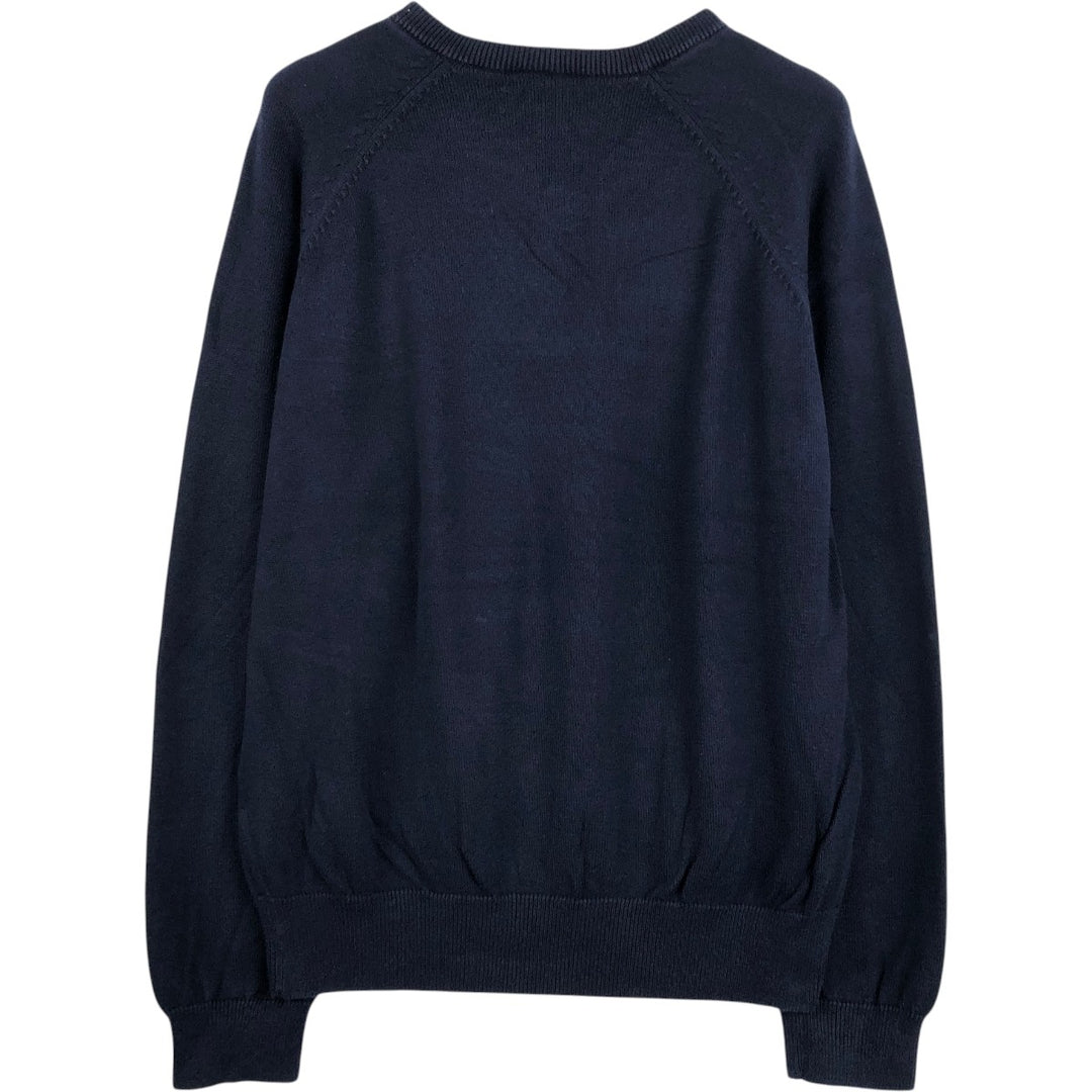 Lacoste V-neck cotton knit sweater (French design), men's size XL. cotton navy blue type Vintage Second Hand
