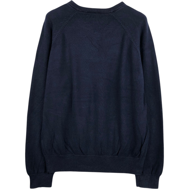 Lacoste V-neck cotton knit sweater (French design), men's size XL. cotton navy blue type Vintage Second Hand