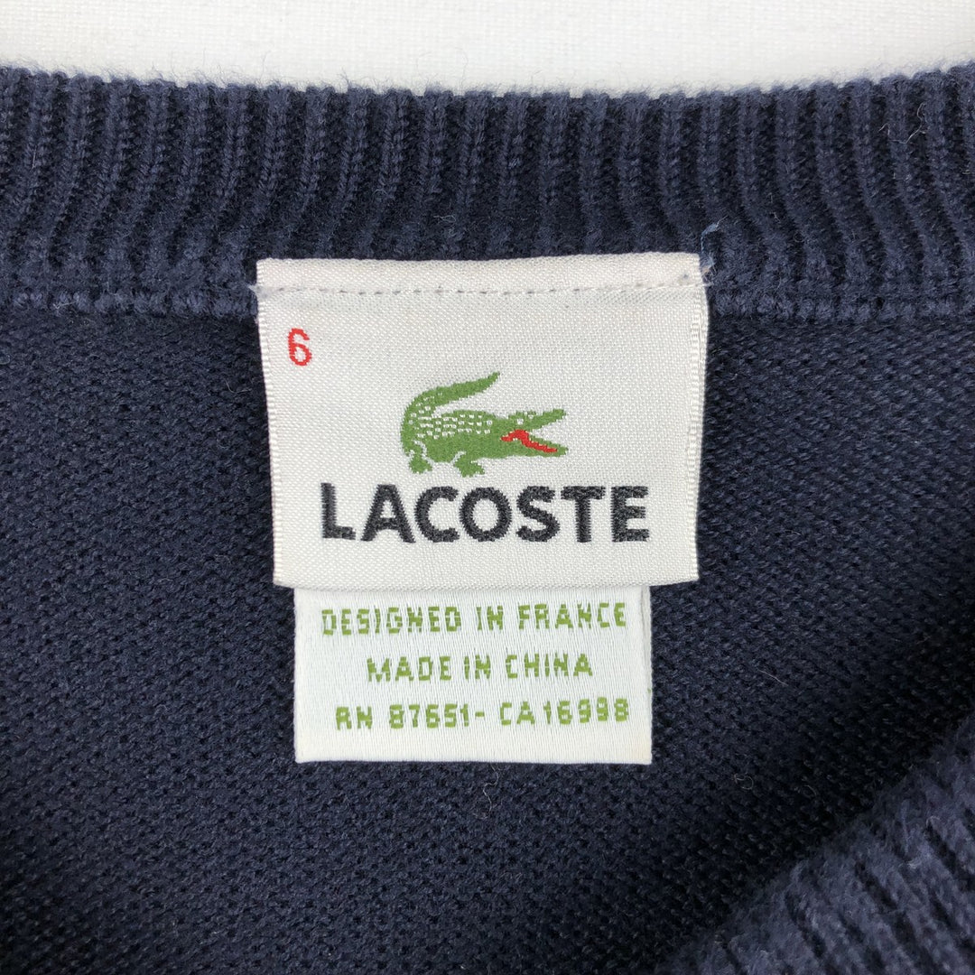 Lacoste V-neck cotton knit sweater (French design), men's size XL. cotton navy blue type Vintage Second Hand