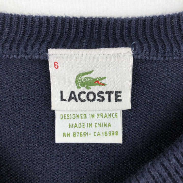 Lacoste V-neck cotton knit sweater (French design), men's size XL. cotton navy blue type Vintage Second Hand