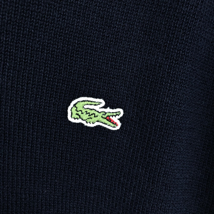 Lacoste V-neck cotton knit sweater (French design), men's size XL. cotton navy blue type Vintage Second Hand