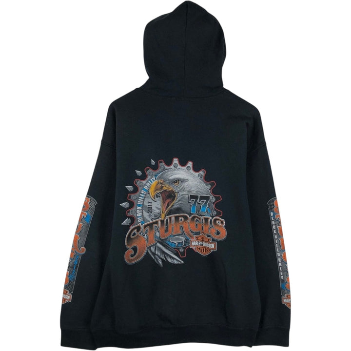 Harley-Davidson Eagle Pattern Full-Zip Hoodie, Men's Size L cotton black type Vintage Second Hand