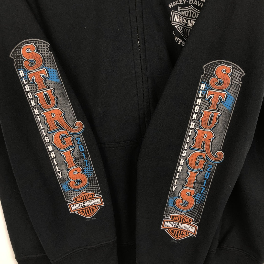 Harley-Davidson Eagle Pattern Full-Zip Hoodie, Men's Size L cotton black type Vintage Second Hand