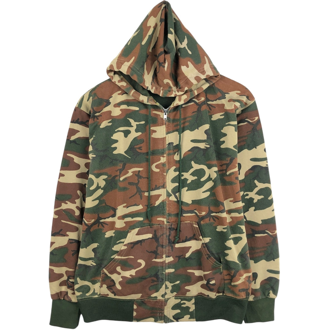 Camouflage Woodland Camo Full-Zip Sweatshirt, Men's Size L (Equivalent), Vintage unclear Khaki type Vintage Second Hand