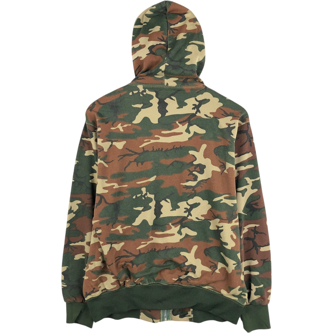 Camouflage Woodland Camo Full-Zip Sweatshirt, Men's Size L (Equivalent), Vintage unclear Khaki type Vintage Second Hand