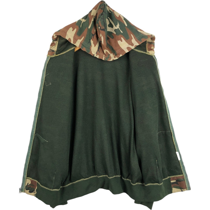 Camouflage Woodland Camo Full-Zip Sweatshirt, Men's Size L (Equivalent), Vintage unclear Khaki type Vintage Second Hand