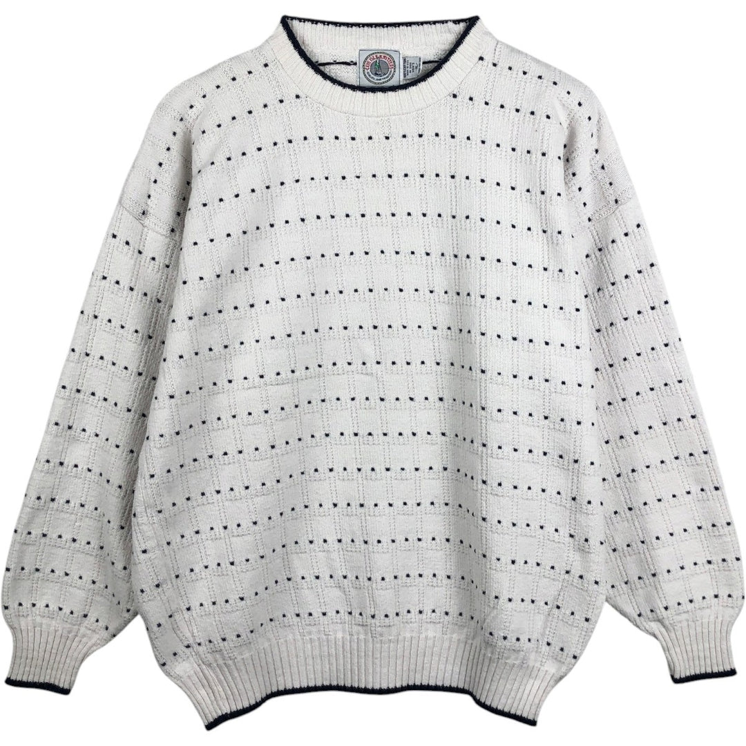 CAPE ISLE KNITTERS all-over print cotton knit sweater, made in the USA, men's size XL. cotton white type Vintage Second Hand