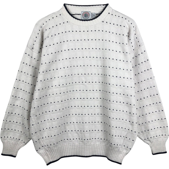 CAPE ISLE KNITTERS all-over print cotton knit sweater, made in the USA, men's size XL. cotton white type Vintage Second Hand