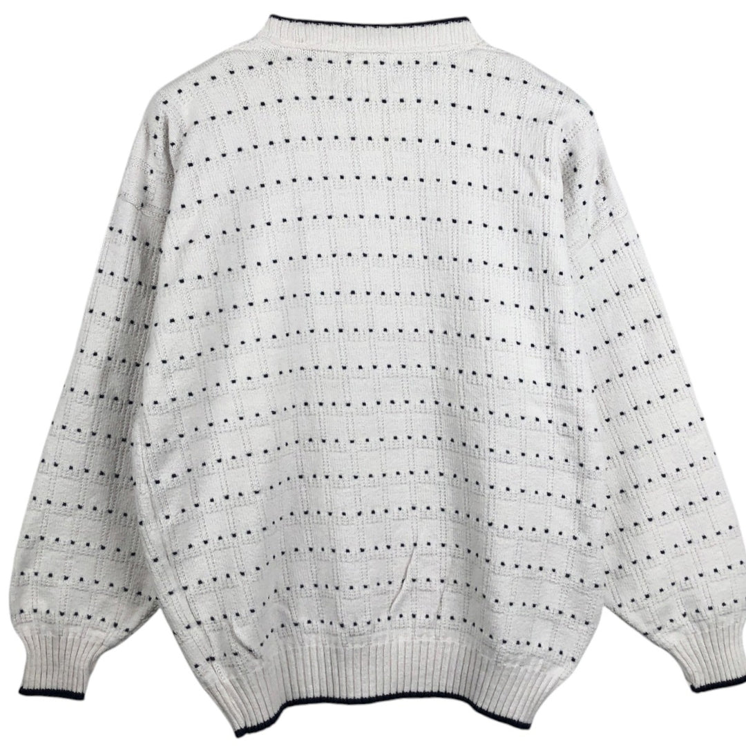 CAPE ISLE KNITTERS all-over print cotton knit sweater, made in the USA, men's size XL. cotton white type Vintage Second Hand