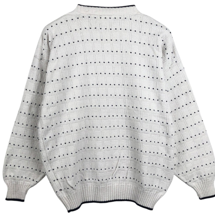 CAPE ISLE KNITTERS all-over print cotton knit sweater, made in the USA, men's size XL. cotton white type Vintage Second Hand