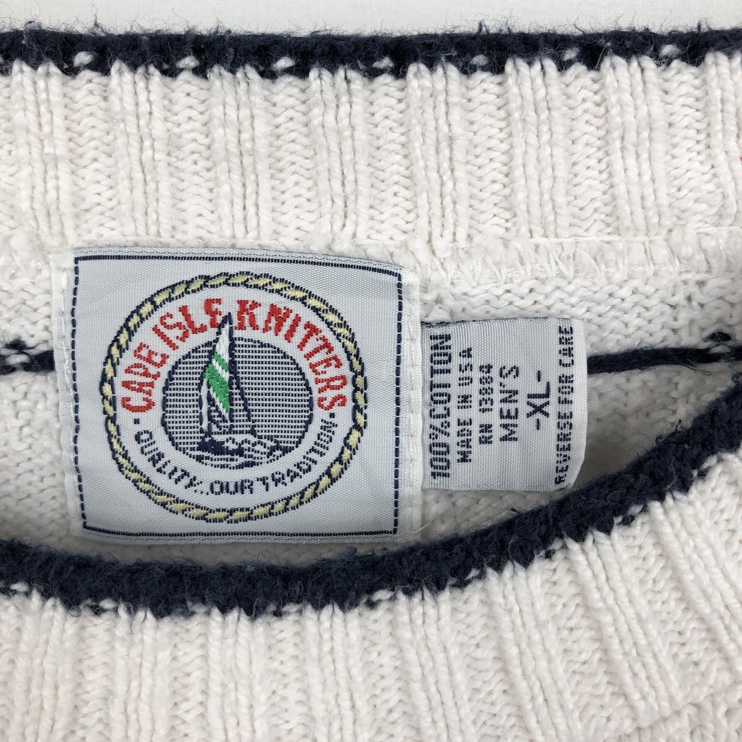 CAPE ISLE KNITTERS all-over print cotton knit sweater, made in the USA, men's size XL. cotton white type Vintage Second Hand