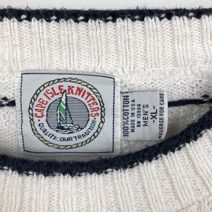 CAPE ISLE KNITTERS all-over print cotton knit sweater, made in the USA, men's size XL. cotton white type Vintage Second Hand