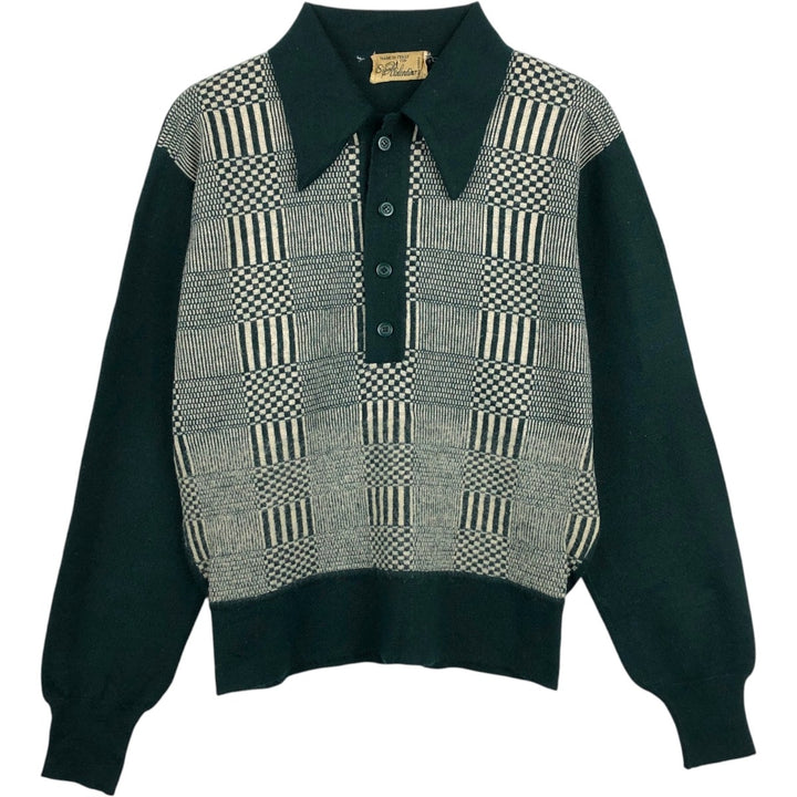 Signor Valentino all-over print knit sweater with collar, patchwork, made in Italy, men's size M. unclear Green type dark green Vintage Second Hand