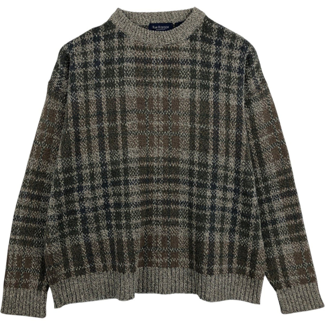 Van Heusen cotton knit sweater, made in the USA, men's size L. cotton brown type Vintage Second Hand