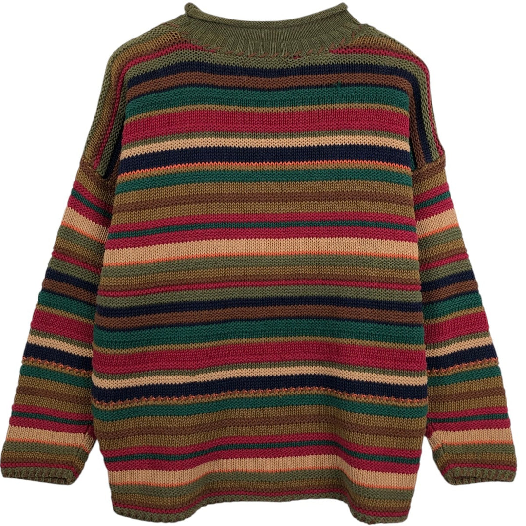 CHAUS JEANSWEAR Border Pattern Multi-Border Roll Neck Cotton x Ramie Knit Sweater (Men's Size L) Lamy Khaki type sage green Vintage Second Hand