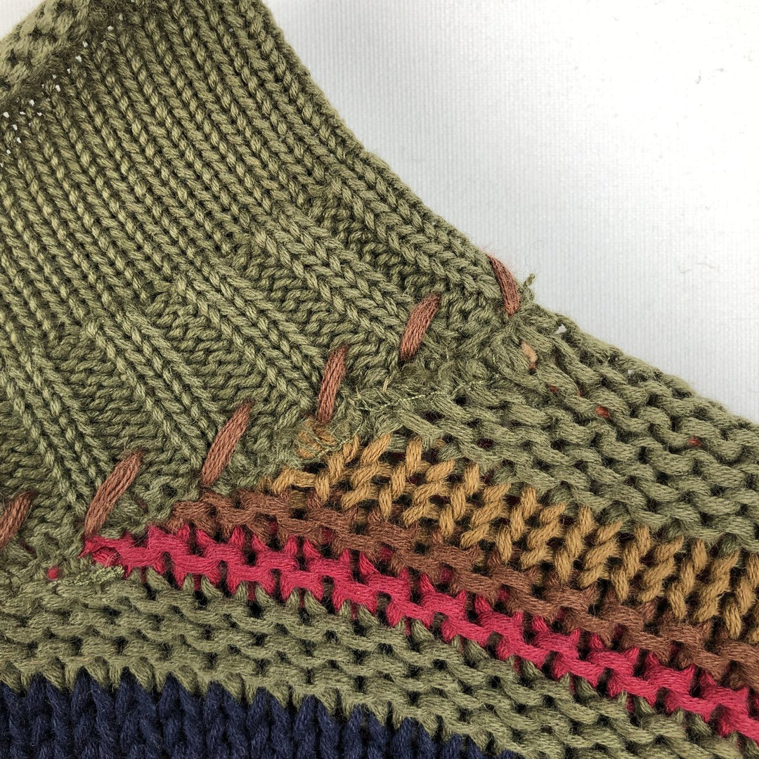 CHAUS JEANSWEAR Border Pattern Multi-Border Roll Neck Cotton x Ramie Knit Sweater (Men's Size L) Lamy Khaki type sage green Vintage Second Hand
