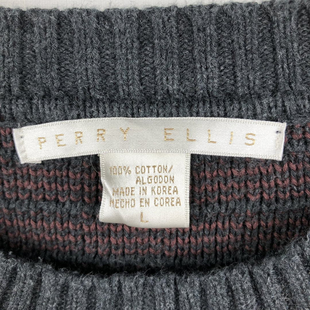 Perry Ellis cotton knit sweater, men's size L (approx.) cotton Charcoal Vintage Second Hand