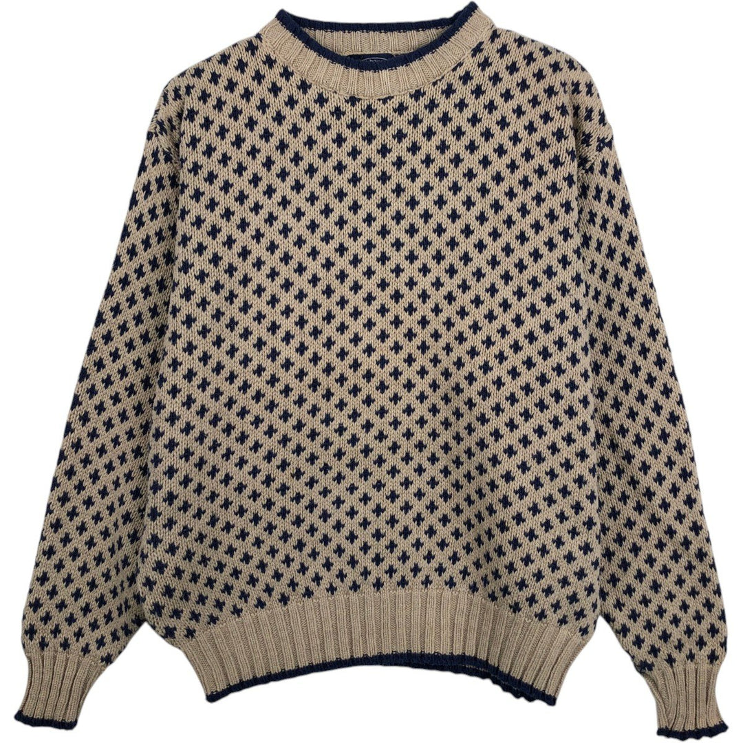 Boat House Row all-over bird's-eye pattern cotton knit sweater, made in USA, men's size M equivalent, vintage. cotton beige type brown Vintage Second Hand