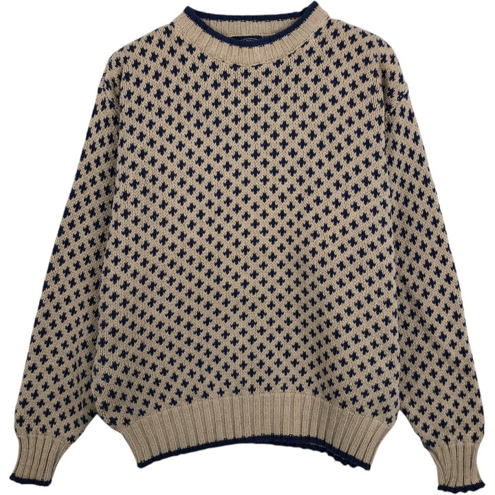 Boat House Row all-over bird's-eye pattern cotton knit sweater, made in USA, men's size M equivalent, vintage. cotton beige type brown Vintage Second Hand