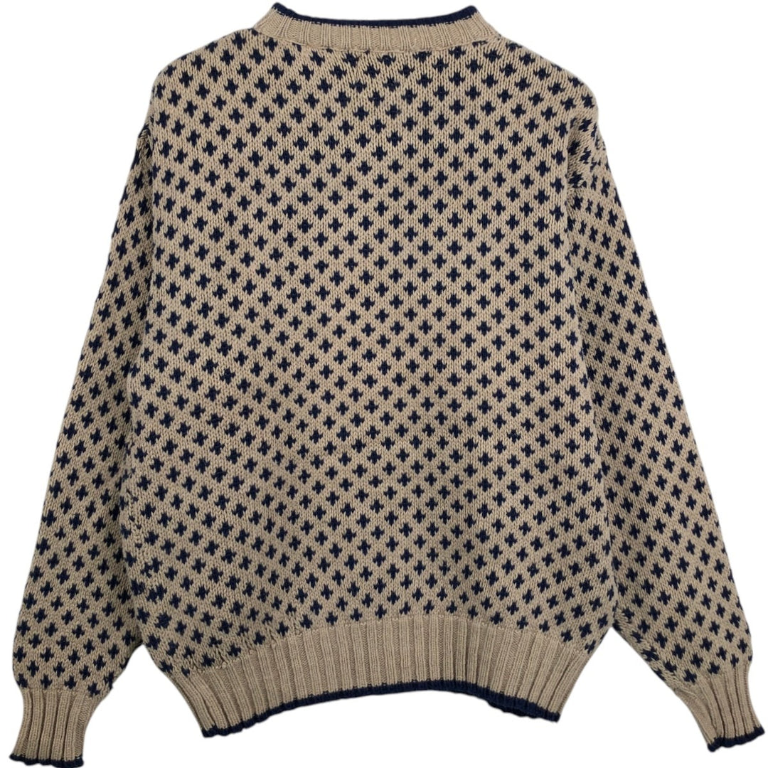 Boat House Row all-over bird's-eye pattern cotton knit sweater, made in USA, men's size M equivalent, vintage. cotton beige type brown Vintage Second Hand