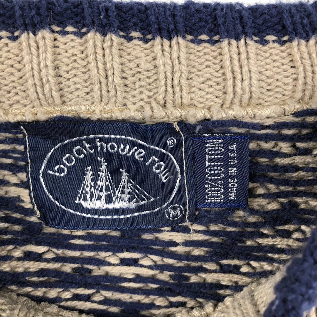Boat House Row all-over bird's-eye pattern cotton knit sweater, made in USA, men's size M equivalent, vintage. cotton beige type brown Vintage Second Hand