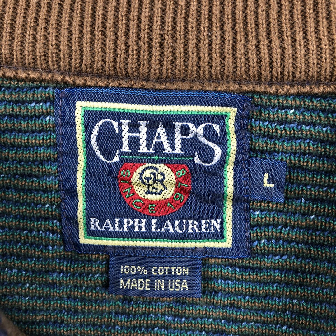 1980'S Ralph Lauren CHAPS Check Pattern Cotton Knit Sweater, Made in USA, Men's Size L (approx.), Long Sleeve, Vintage cotton navy blue type Vintage Second Hand