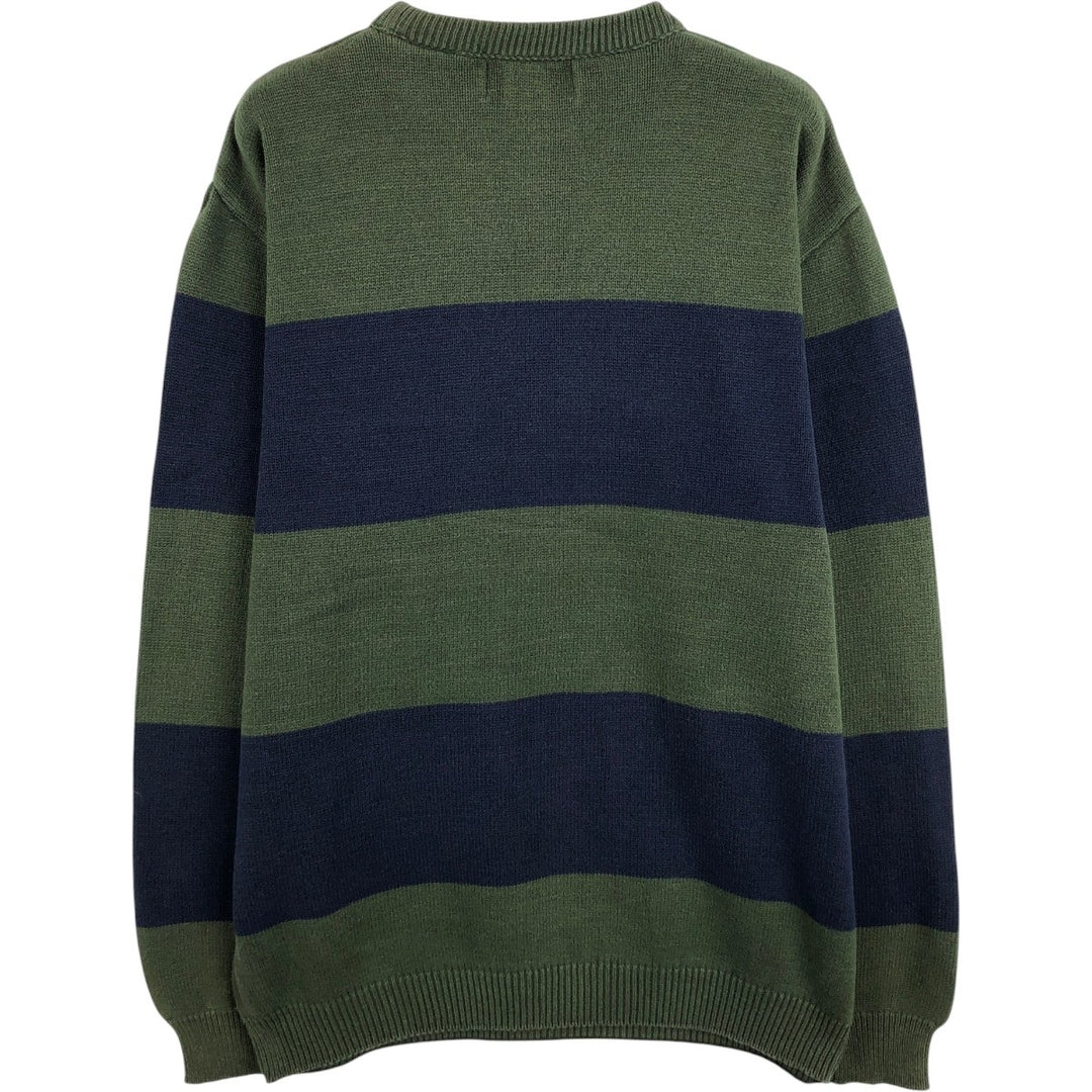 90'S Ralph Lauren CHAPS striped pattern cotton knit sweater, made in USA, men's size M equivalent, vintage. cotton Khaki type Vintage Second Hand