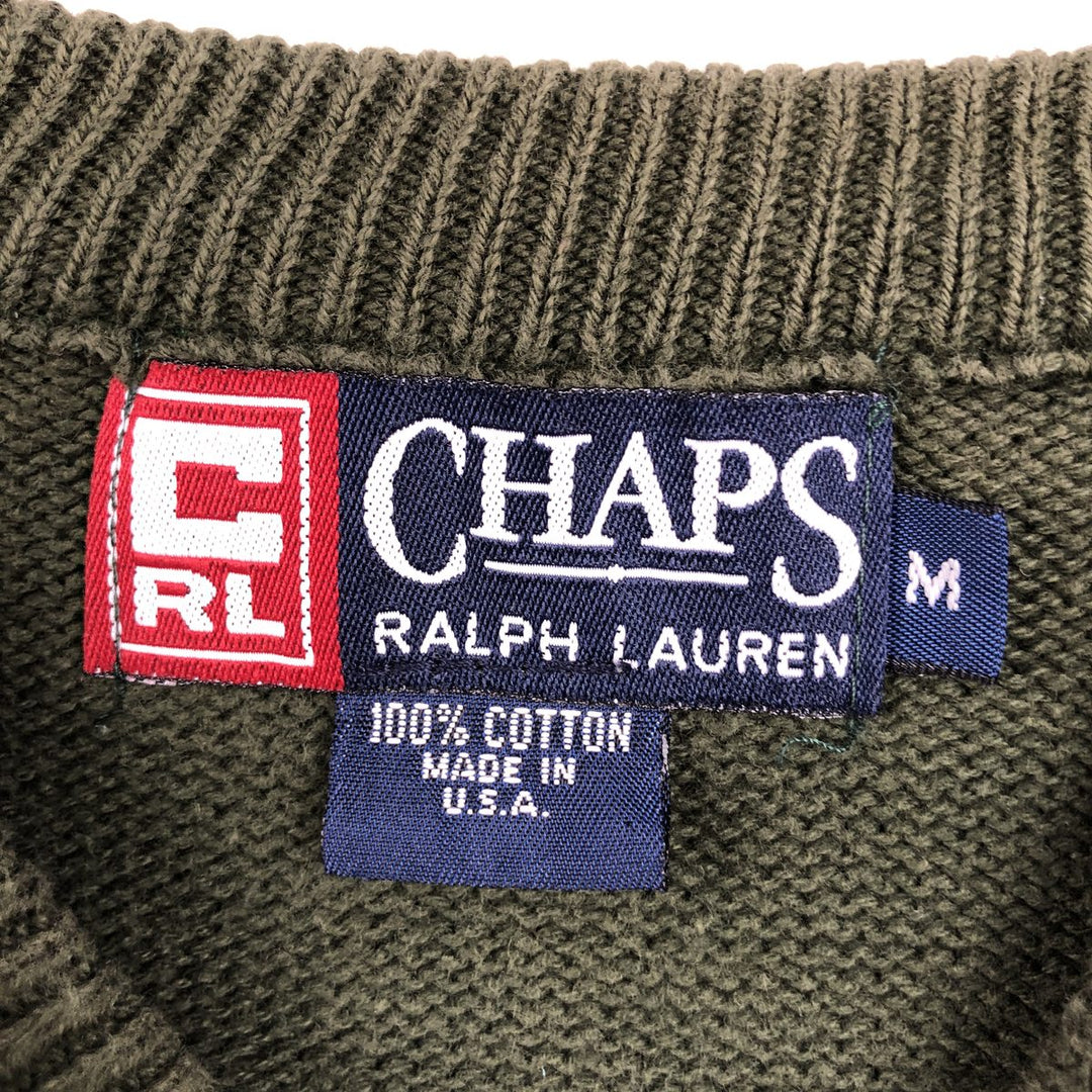 90'S Ralph Lauren CHAPS striped pattern cotton knit sweater, made in USA, men's size M equivalent, vintage. cotton Khaki type Vintage Second Hand